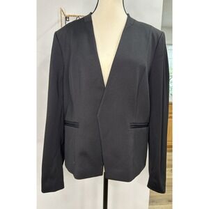 DKNY Women's Black Open Front Long Sleeve Pockets‎ Collar Blazer Jacket 14